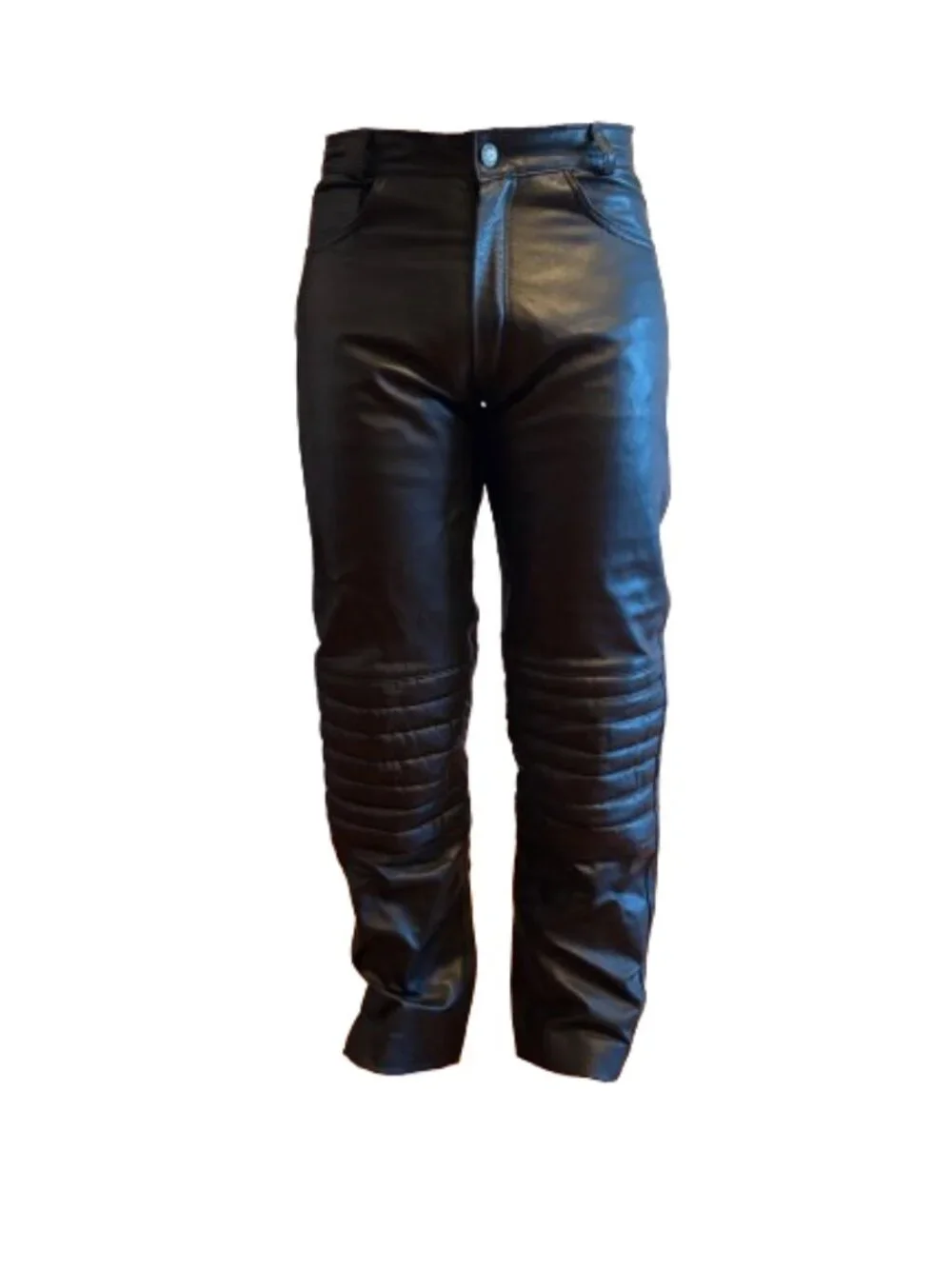 Vintage Black Leather Biker Pants Mens Size XS/S Motorcycle Quilted Knees Adjust - Picture 2 of 9